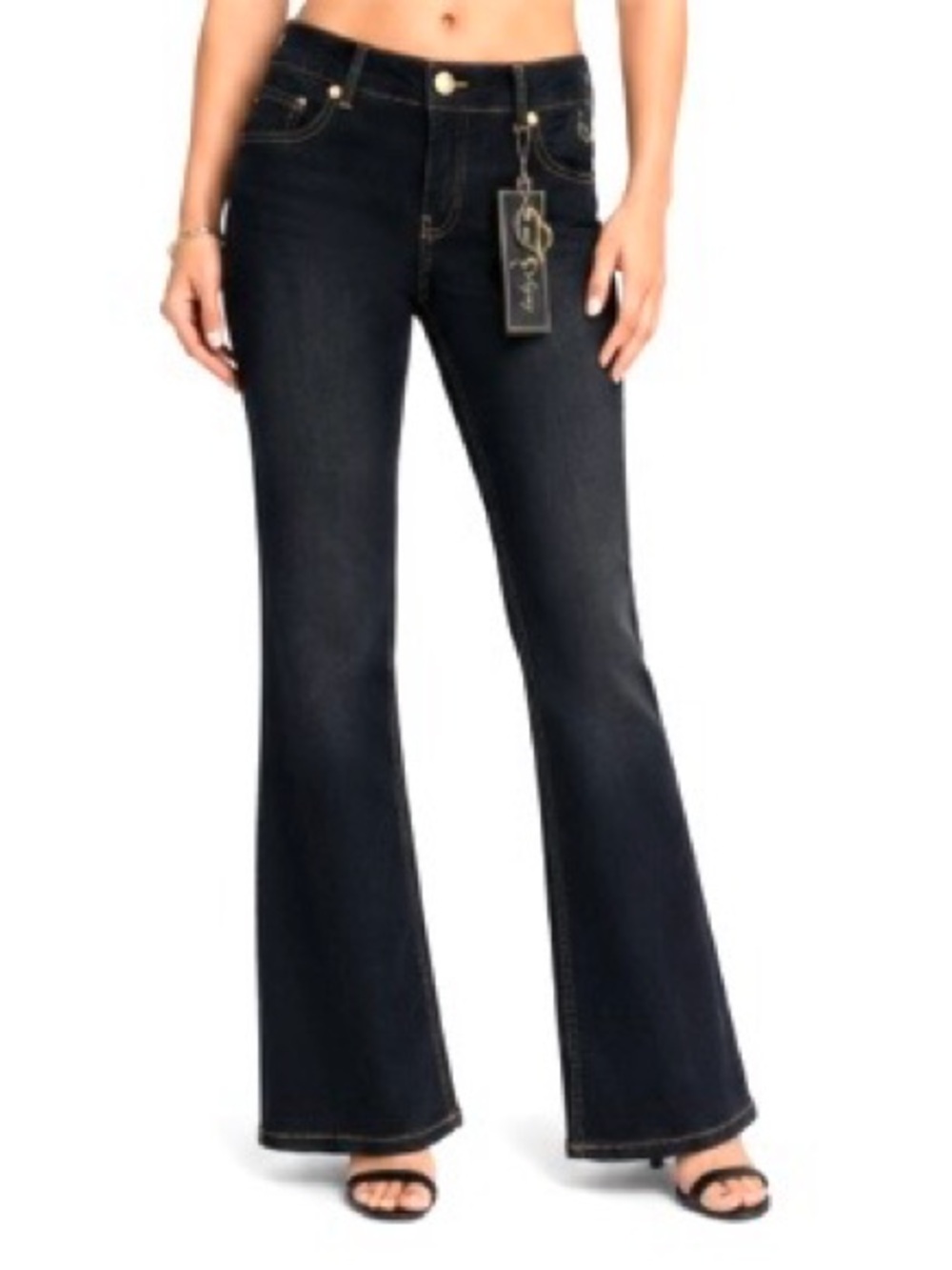 Baby Phat Rhinestone Cat Bootcut Jeans Y2K Bling Flare Washed Black NWT